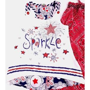 Girl's Size 7 July 4th Sundress & Top USA‎ Sparkle Red White Blue Summer